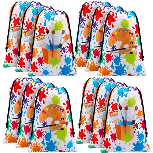 Paint Party Favor Bags Paint Party Decorations Art Paint Party Gift Bag for Kids Birthday Drawstring Gift Bag Drawstring Pouch Polyester Cloth Gift Bags for Art Painting Theme Party Supply (12 Pieces)