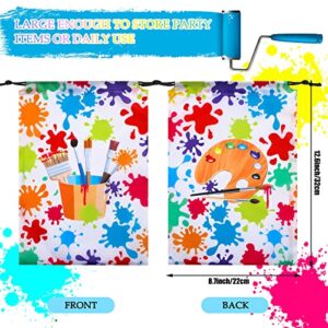 Paint Party Favor Bags Paint Party Decorations Art Paint Party Gift Bag for Kids Birthday Drawstring Gift Bag Drawstring Pouch Polyester Cloth Gift Bags for Art Painting Theme Party Supply (12 Pieces)