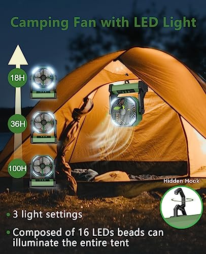 TDONE Camping Fan Portable Rechargeable Fan 20000mAh 8-Inch Battery Operated Fan with LED Lights & Hook, Personal Desk Fan for Home, Office, USB Battery Powered Fan for Tent, Camping, Fishing