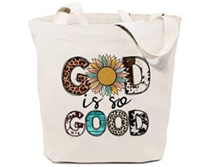 gxvuis god is so good canvas tote bag for women aesthetic sunflower leopard print boho reusable shopping bag christian gift white