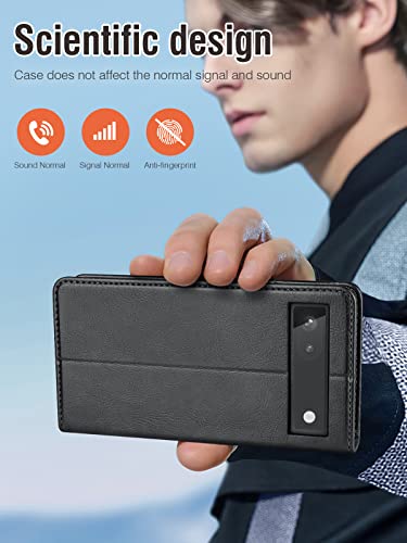 OCASE Compatible with Google Pixel 6A Wallet Case, PU Leather Flip Folio Case with Card Holders RFID Blocking Kickstand [Shockproof TPU Inner Shell] Phone Cover 6.1 Inch 2022 (Black)