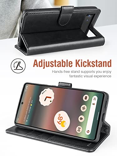 OCASE Compatible with Google Pixel 6A Wallet Case, PU Leather Flip Folio Case with Card Holders RFID Blocking Kickstand [Shockproof TPU Inner Shell] Phone Cover 6.1 Inch 2022 (Black)