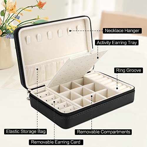 DesignSter Small Jewelry Box - Travel Jewelry Case PU Leather Jewelry Organizer Storage Holder for Necklace Earring Rings, Gifts for Girls Women (Black)