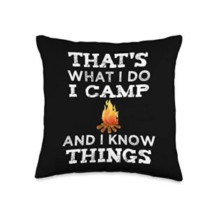 camp know things camping novelties humor outdoor campfire that's what i do i camp and i know things throw pillow, 16x16, multicolor