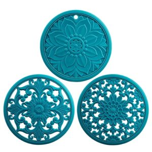 smithcraft silicone trivets for hot dishes, pots and pans, hot pads for kitchen counter, pot holders for tabletop & countertop, multi-use heat resistant mat for table, non stick trivet mat set 3 teal
