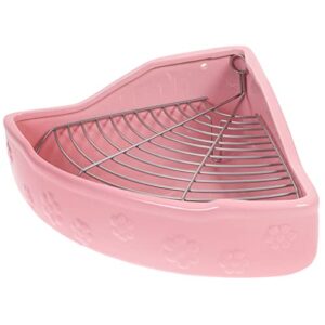 villcase rabbit litter tray, rabbit litter box ceramic hamster toilet pet potty training corner cage box accessory for rabbit guinea pig chinchilla small animal, 12.97x9.43x3.93inch (pink)