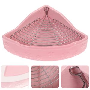 VILLCASE Rabbit Litter Tray, Rabbit Litter Box Ceramic Hamster Toilet Pet Potty Training Corner Cage Box Accessory for Rabbit Guinea Pig Chinchilla Small Animal, 12.97X9.43X3.93inch (Pink)