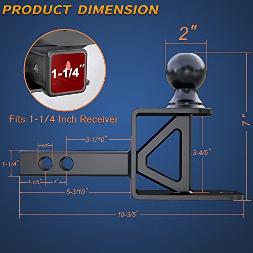 LOCAME 3-in-1 ATV/UTV Tralier Hitch Mount, Fits1 1/4-Inch Receiver, Solid Shank ATV/UTV Tow Hitch, 2-Inch Ball Hitch Adapter, 5000 LBS GTW-Multi Hitch, Black, LC0050