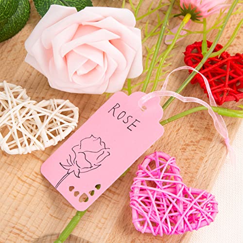 Koogel 120PCS Pink Gift Tags, Pink Heart Paper Tags Hollow Out Hanging Label with Organza Ribbons for Valentine's Day Wedding Party Gift Wrapping DIY Crafts Decoration