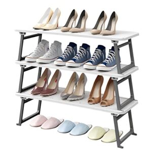 MAGINELS 3 Tier Shoe Rack Foldable Plastic Shoe Organizers Installation-Free Shoe Storage Cabinets for Closet Hallway Bedroom Entryway