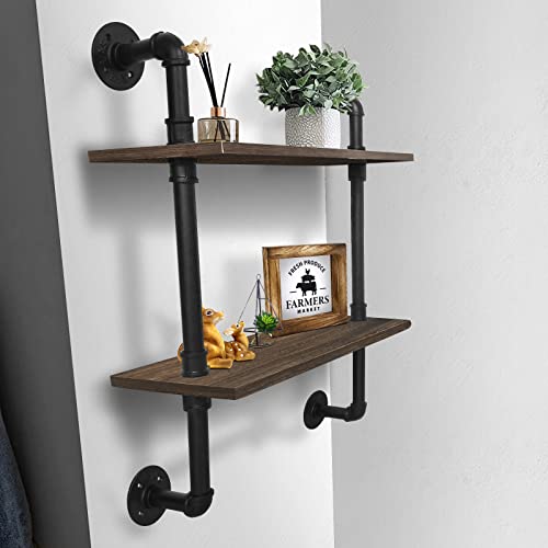 Micovay Industrial Metal Pipe Shelving Bathroom Floating Shelves Over Toilet, 20in Wooden Floating Wall Shelf for Rustic Farmhouse Home Decor Bathroom Kitchen Bedroom Restroom Living Room