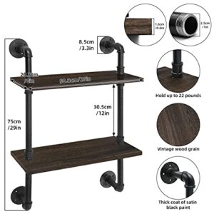 Micovay Industrial Metal Pipe Shelving Bathroom Floating Shelves Over Toilet, 20in Wooden Floating Wall Shelf for Rustic Farmhouse Home Decor Bathroom Kitchen Bedroom Restroom Living Room