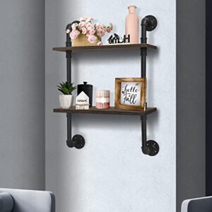 Micovay Industrial Metal Pipe Shelving Bathroom Floating Shelves Over Toilet, 20in Wooden Floating Wall Shelf for Rustic Farmhouse Home Decor Bathroom Kitchen Bedroom Restroom Living Room