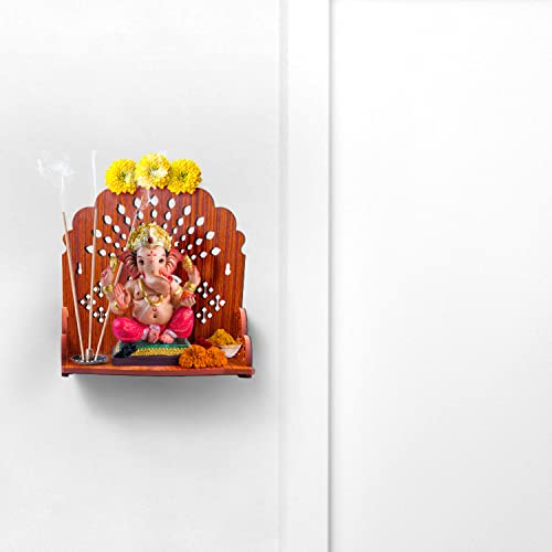 Wooden Temple Wall Mounted Hanging Table top Pooja Mandir God Stand Shelf for Home Office and Gifting (Ganesh)