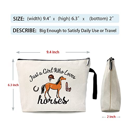 ZHANTUONE Just a Girl Who Loves Horses Cosmetic Bag，Horses Lover Gifts，Equestrian Gifts for Girls，Horse Lover，Equestrian Gifts，Equestrian Travel Cosmetic Bag，Horseshoe Gift，Horse Cosmetic Bag