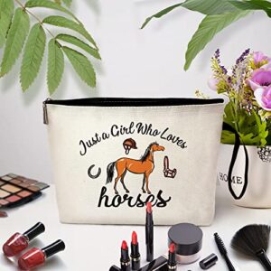 ZHANTUONE Just a Girl Who Loves Horses Cosmetic Bag，Horses Lover Gifts，Equestrian Gifts for Girls，Horse Lover，Equestrian Gifts，Equestrian Travel Cosmetic Bag，Horseshoe Gift，Horse Cosmetic Bag