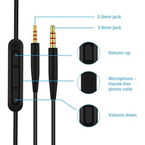 QC45 Audio Cable Replacement Headphone Cord Wire Compatible with Bose Quietcomfort 35 QC25 QC35 QC45 OE2i Soundlink SoundTrue NC700 Headphones Aux Cord(Black with Mic)