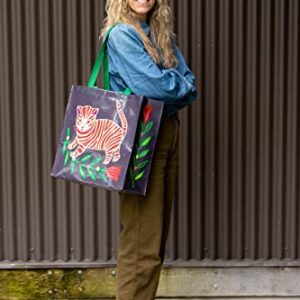 Blue Q Shopper - Tiger Kitten. Reusable grocery bag, sturdy, easy-to-clean, 15" h x 16" w x 6" d. Made from 95% recycled material.