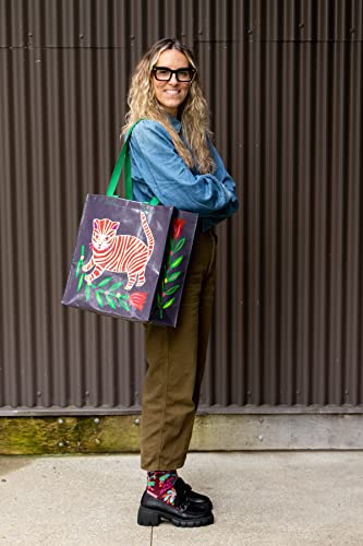 Blue Q Shopper - Tiger Kitten. Reusable grocery bag, sturdy, easy-to-clean, 15" h x 16" w x 6" d. Made from 95% recycled material.