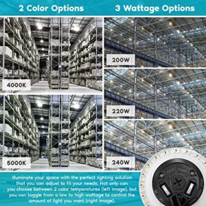 LUXRITE 200/220/250W UFO LED High Bay Light, Up to 35000 Lumens, 2 Colors 4000K 5000K, 5FT Hardwire Cable, Surge Protected, IP65, 120-277V, UL Certified - Warehouse Gym Factory Commercial Lighting