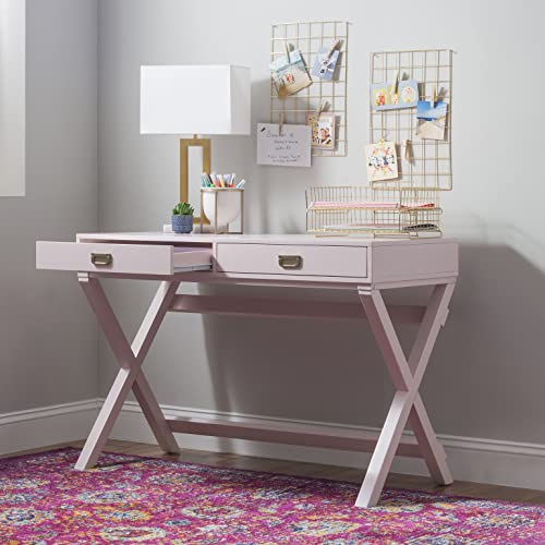 Linon Light Pink Rose Gold Hardware Jaycee X Base Writing Desk