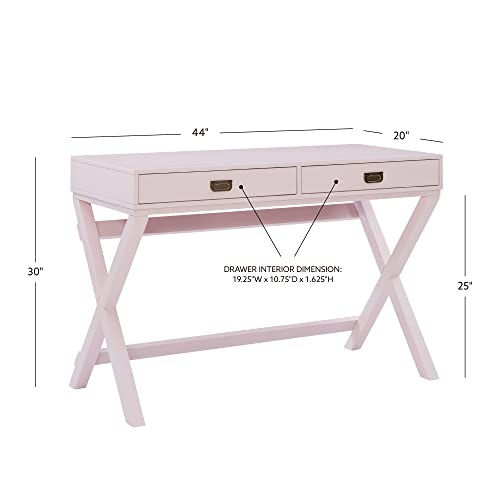 Linon Light Pink Rose Gold Hardware Jaycee X Base Writing Desk