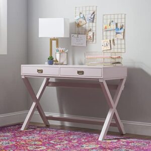 Linon Light Pink Rose Gold Hardware Jaycee X Base Writing Desk