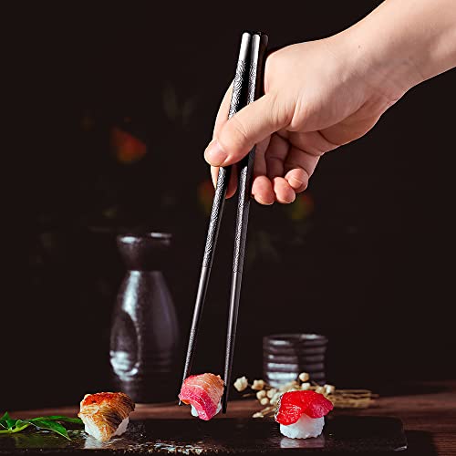 DXPIIOY Japanese Chopstick,Dishwasher Safe,6 Pairs Reusable Black Fancy Fiberglass Chopsticks With Gift Case,lightweight Non-Slip Chop Sticks Set,For Eating Salmon Sushi Noodles ,9.6 Inch - Black