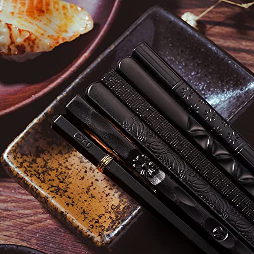 DXPIIOY Japanese Chopstick,Dishwasher Safe,6 Pairs Reusable Black Fancy Fiberglass Chopsticks With Gift Case,lightweight Non-Slip Chop Sticks Set,For Eating Salmon Sushi Noodles ,9.6 Inch - Black