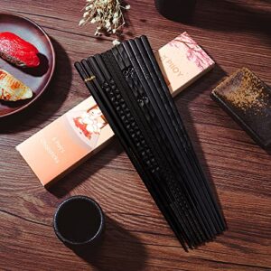 DXPIIOY Japanese Chopstick,Dishwasher Safe,6 Pairs Reusable Black Fancy Fiberglass Chopsticks With Gift Case,lightweight Non-Slip Chop Sticks Set,For Eating Salmon Sushi Noodles ,9.6 Inch - Black