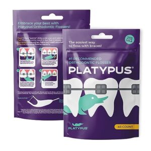 Platypus Orthodontic Flossers for Braces | Ortho Picks for Adults & Kids | Fits Under Arch Wire | Non-Damaging | Encourage Flossing Habits | Floss Teeth in Under Two Minutes (40 Count (Pack of 2))