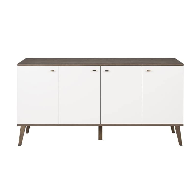 Prepac Milo Mid-Century 4 Door Buffet, 16" D x 64" W x 32" H, Drifted Gray/White