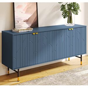 dg casa hemsby mid century modern 4 art deco doors storage compartment gold metal handle pull & feet buffet cabinet table furniture for living room kitchen dining entryway hallway - sideboard in blue