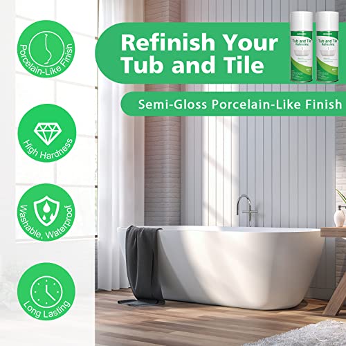 NADAMOO Tub and Tile Spray Paint White 450ml (Pack of 2), Bathtub Refinishing Kit Refinish Porcelain Fiberglass and Ceramic Surfaces, DIY Resurfacing Sink Countertop Reglaze Bathroom Kitchen, Semi-Gloss Glaze Coating