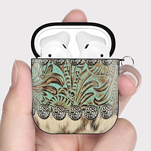 Case Cover for AirPods 1 & 2 Rustic Brown Teal Full Body Protection Case Earphone Earset Case Hard PC Cover