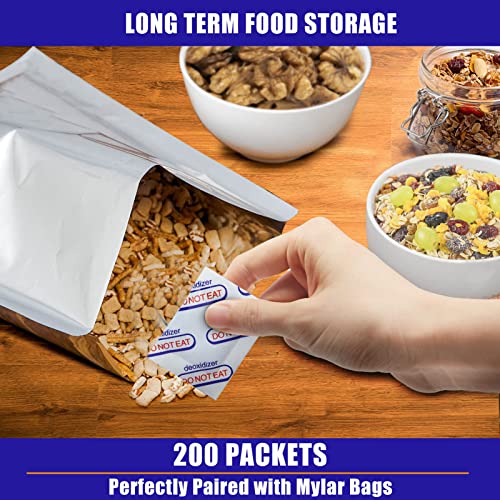 KAGM 200 Packs 200CC Oxygen Absorbers for Food Storage - Food Grade Oxygen Absorbers, O2 Absorbers Food Grade, Works in Mylar Bags, Mason Jars, and Vacuum Bags (10 Pack in Individual Vacuum Bag x 20)