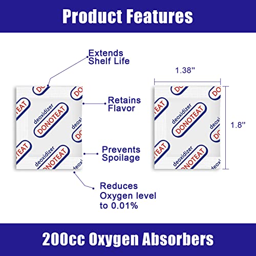 KAGM 200 Packs 200CC Oxygen Absorbers for Food Storage - Food Grade Oxygen Absorbers, O2 Absorbers Food Grade, Works in Mylar Bags, Mason Jars, and Vacuum Bags (10 Pack in Individual Vacuum Bag x 20)