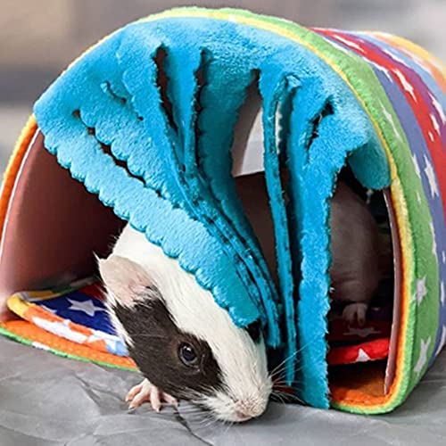 HOMEYA Guinea Pig Hideout Kit,Pet Hideout Play Tube Hideaway Bedding+Small Animal Bunkbed Hammock,Funny Toys and Cage Accessories for Ferret Rat Hamster Squirrel Chinchilla Sugar Glider-Rainbow