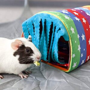 HOMEYA Guinea Pig Hideout Kit,Pet Hideout Play Tube Hideaway Bedding+Small Animal Bunkbed Hammock,Funny Toys and Cage Accessories for Ferret Rat Hamster Squirrel Chinchilla Sugar Glider-Rainbow