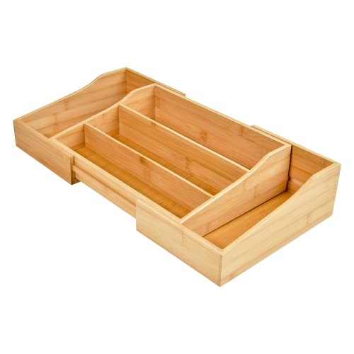 SZMJ-SN Bamboo Wood Countertop Organizer Bin Storage Box, Expandable 13.8"-22.8", for Organization Kitchen, Bathroom, Pantry, Office, Etc