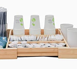 SZMJ-SN Bamboo Wood Countertop Organizer Bin Storage Box, Expandable 13.8"-22.8", for Organization Kitchen, Bathroom, Pantry, Office, Etc