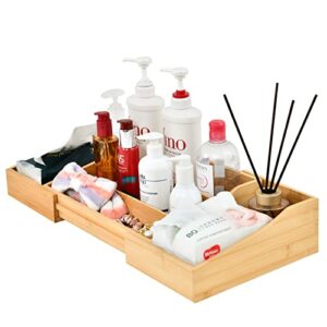 SZMJ-SN Bamboo Wood Countertop Organizer Bin Storage Box, Expandable 13.8"-22.8", for Organization Kitchen, Bathroom, Pantry, Office, Etc