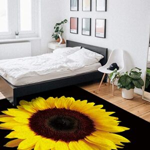 Large Rectangular Area Rugs 5' x 7' Living Room, Farm Sunflower Round Durable Non Slip Rug Carpet Floor Mat for Bedroom Bedside Outdoor Black Backdrop Yellow Floral