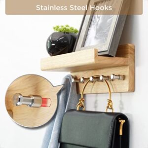 HAUSIST Key Holder for Wall Decorative, Key Hooks with Stainless Steel, Mail Organizer with Solid Oak Wood, Stylish Key Rack for Entryway