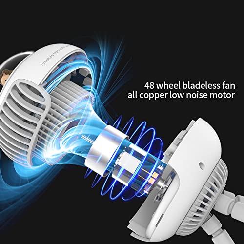 AIMHON Stroller Fan, 130° Oscillating Bladeless Clip On Fan with 4 Speeds, 4 Modes,,3600mAh Rechargeable Portable Fan, Flexible Tripod for Multi-scene Use (White)