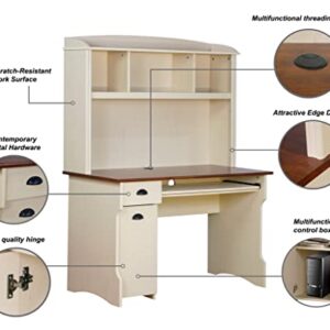 Saint Birch Modern Wood Writing Desk with Hutch in Maple/Antique White