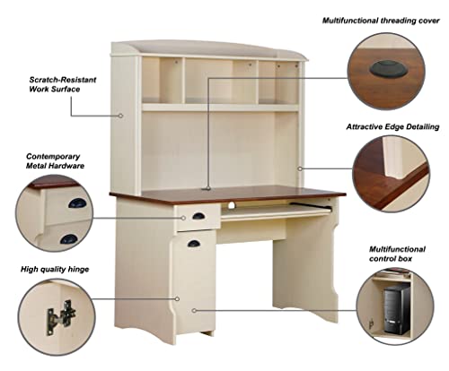 Saint Birch Modern Wood Writing Desk with Hutch in Maple/Antique White