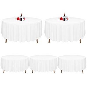 mtreo 5 pack round tablecloth 90 inch polyester round table cloths white wrinkle resistant washable polyester table cloth decorative fabric table cover for wedding party restaurant buffet table