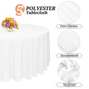 MTREO 5 Pack Round Tablecloth 90 Inch Polyester Round Table Cloths White Wrinkle Resistant Washable Polyester Table Cloth Decorative Fabric Table Cover for Wedding Party Restaurant Buffet Table