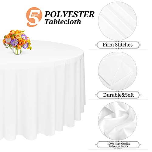 MTREO 5 Pack Round Tablecloth 90 Inch Polyester Round Table Cloths White Wrinkle Resistant Washable Polyester Table Cloth Decorative Fabric Table Cover for Wedding Party Restaurant Buffet Table